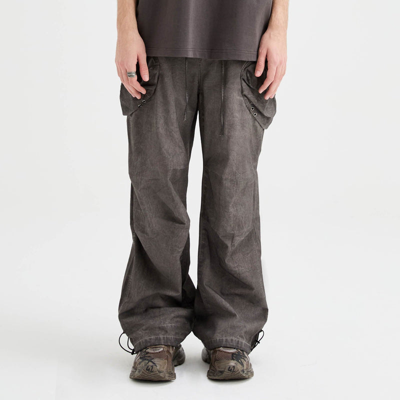 Multi-pocket Crinkled Drawstring Cargo Pants