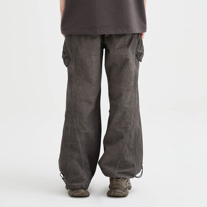 Multi-pocket Crinkled Drawstring Cargo Pants