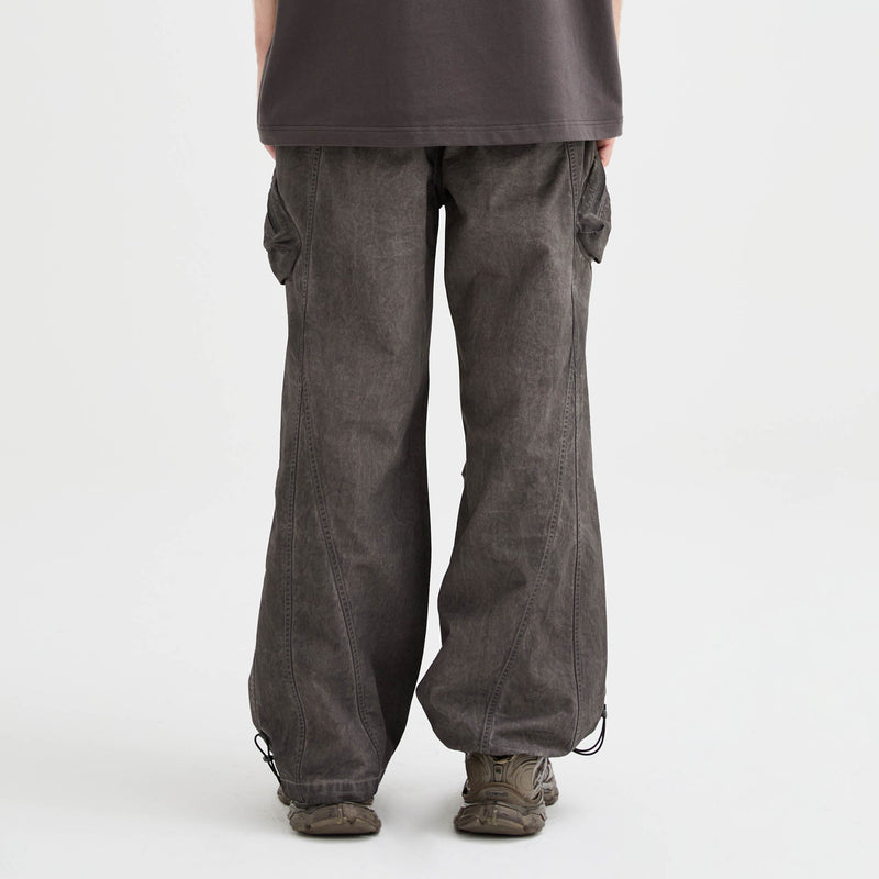 Multi-pocket Crinkled Drawstring Cargo Pants