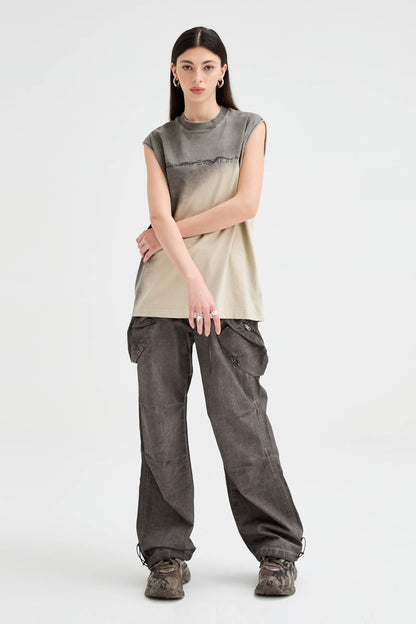 Multi-pocket Crinkled Drawstring Cargo Pants