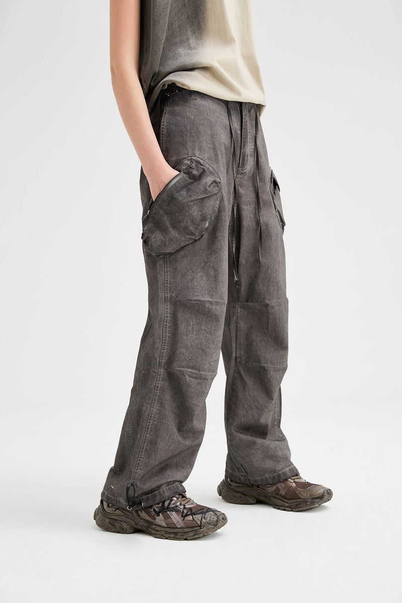 Multi-pocket Crinkled Drawstring Cargo Pants