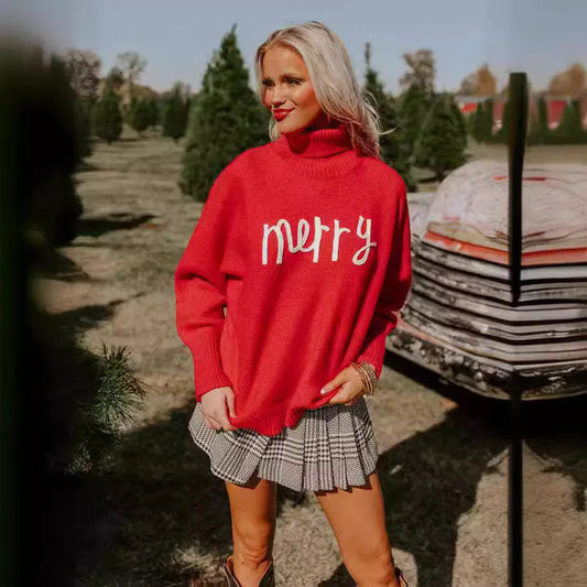 Soft Knitting Christmas High Tie Sweater