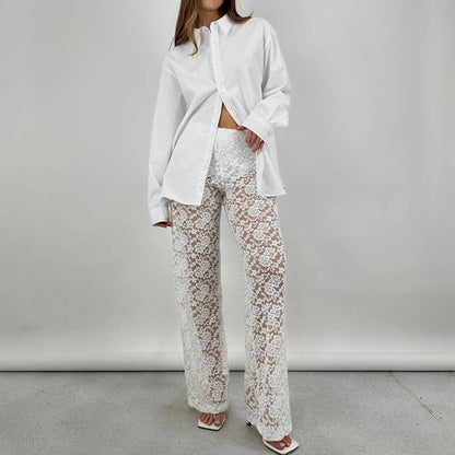 Sheer Gothic Wild Patchwork Straight Transparent Summer Pants