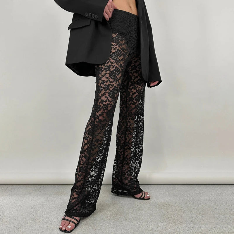 Sheer Gothic Wild Patchwork Straight Transparent Summer Pants