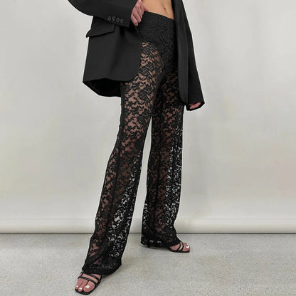 Sheer Gothic Wild Patchwork Straight Transparent Summer Pants