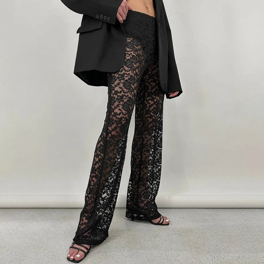 Sheer Gothic Wild Patchwork Straight Transparent Summer Pants