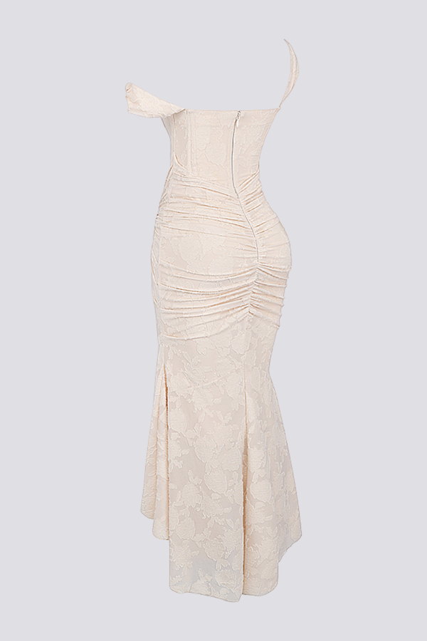 Octavie Ruched Corset Maxi Dress in Beige