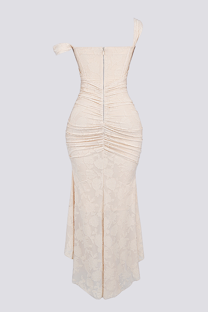 Octavie Ruched Corset Maxi Dress in Beige