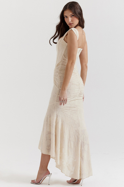 Octavie Ruched Corset Maxi Dress in Beige
