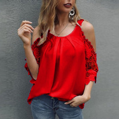 Off Shoulder Lace Blouse Summer Tops White Black Blouses O-neck Loose 5xl Clothes