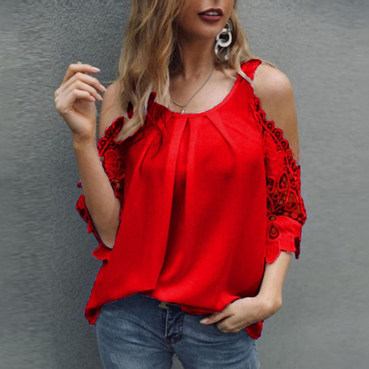 Off Shoulder Lace Blouse Summer Tops White Black Blouses O-neck Loose 5xl Clothes
