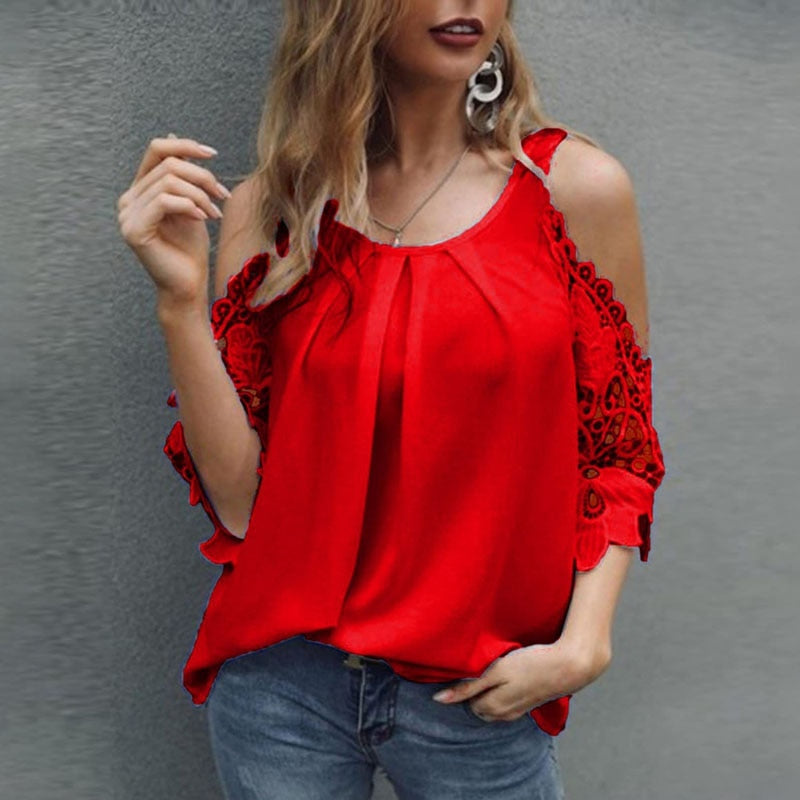 Off Shoulder Lace Blouse Summer Tops White Black Blouses O-neck Loose 5xl Clothes