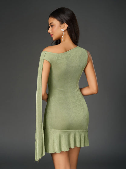 Off Shoulder Sleeveless Asymmetrical Hem Dress