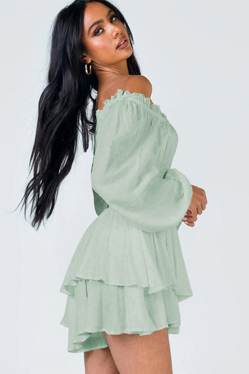 Off Shoulder Smocked Tiered Rompers