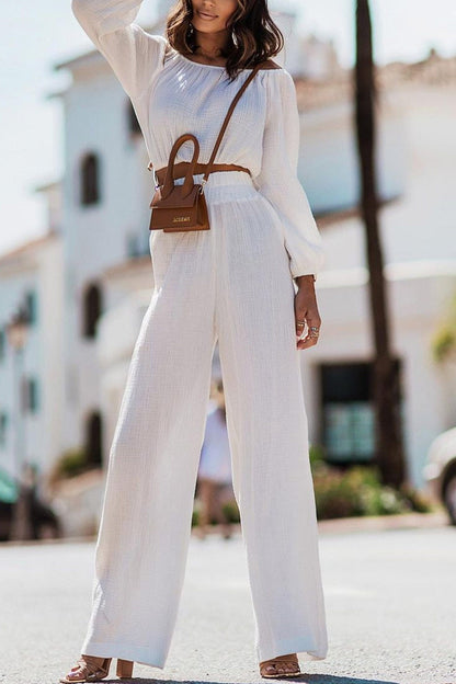 Off-shoulder Crop Top Wide Leg Long Pants Suits