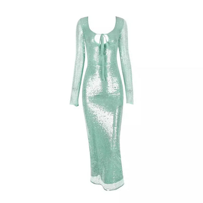 Sequins Maxi Dress for Formal Occasions - Long Sleeve Wedding and Christmas Party Dress