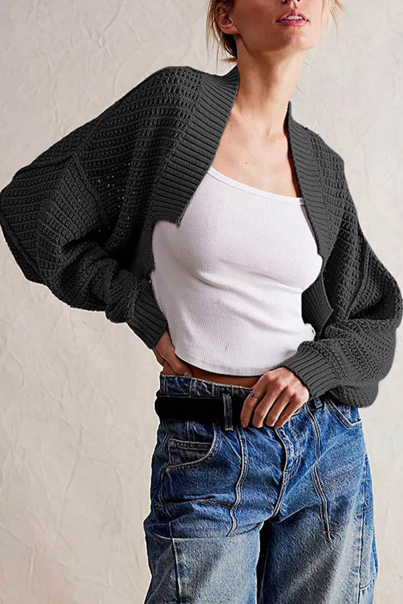 Open Front Bat Sleeve Knit Cardigan