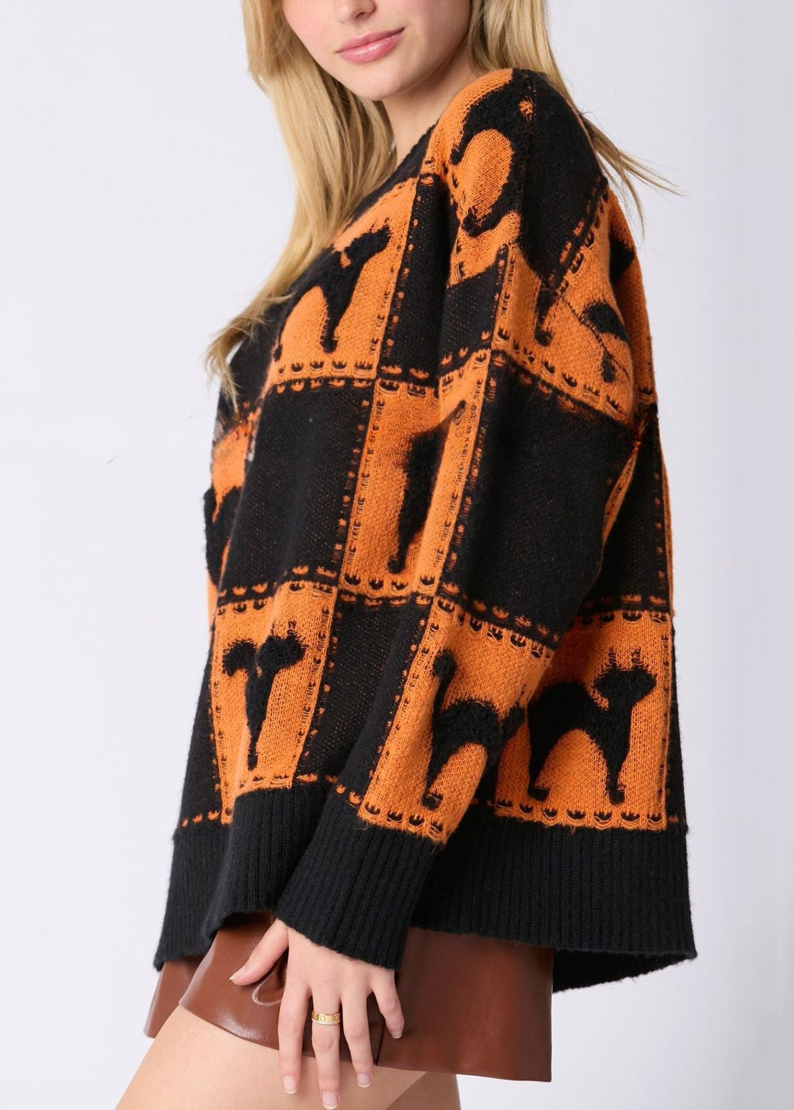 Orange Animal Cozy Knit Sweater O Neck Fall Ae1027