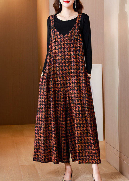Orange Print Cotton Jumpsuits Two-piece Set Wide Leg Pants Spring Ac2027