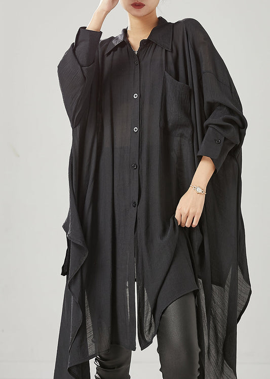 Organic Black Asymmetrical Cotton Loose Blouses Spring Yu1001