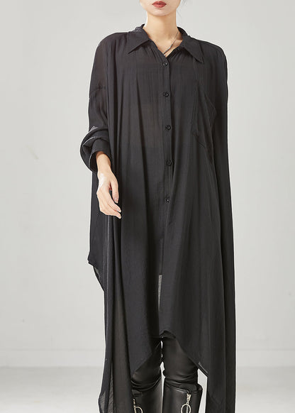 Organic Black Asymmetrical Cotton Loose Blouses Spring Yu1001