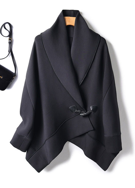 Organic Black Peter Pan Collar Button Cotton Coats Batwing Sleeve Ql046