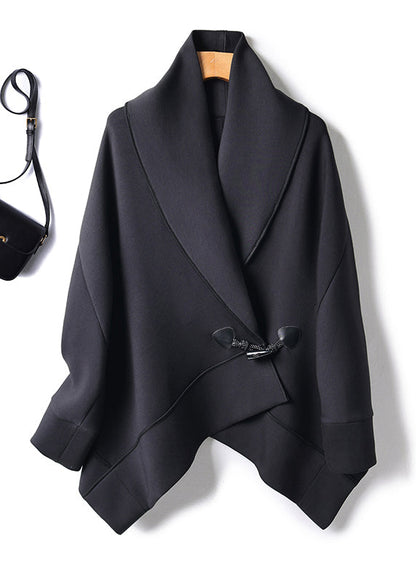 Organic Black Peter Pan Collar Button Cotton Coats Batwing Sleeve Ql046