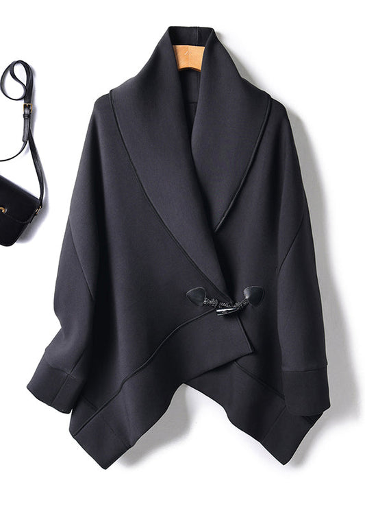 Organic Black Peter Pan Collar Button Cotton Coats Batwing Sleeve Ql046