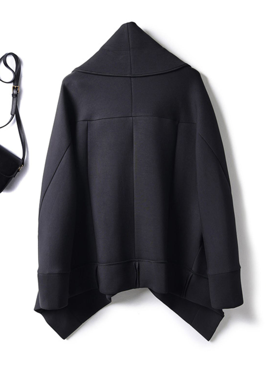 Organic Black Peter Pan Collar Button Cotton Coats Batwing Sleeve Ql046