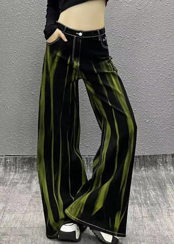 Organic Blue Pockets Tie Dye Denim Wide Leg Pants Fall Ri010