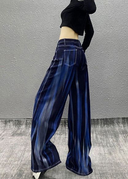 Organic Blue Pockets Tie Dye Denim Wide Leg Pants Fall Ri010