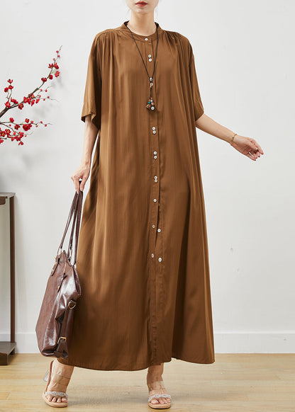 Organic Brown Oversized Cotton Maxi Dresses Summer Ap1071