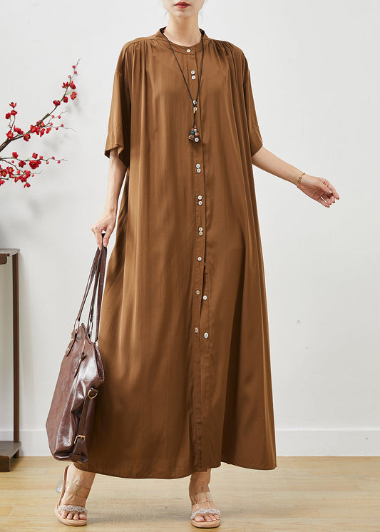 Organic Brown Oversized Cotton Maxi Dresses Summer Ap1071