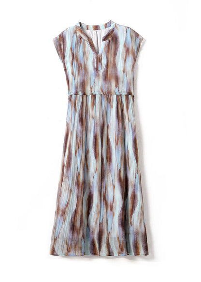 Organic Khaki Cinched Tie Dye Chiffon Maxi Dresses Summer Yy010