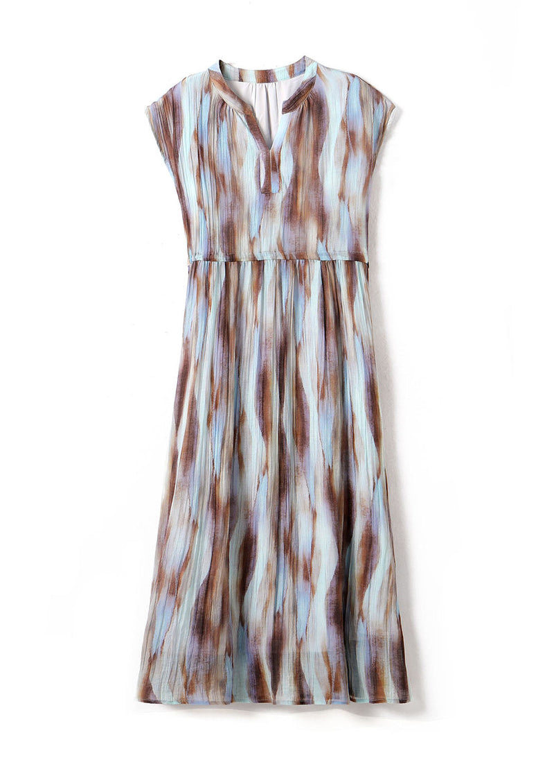 Organic Khaki Cinched Tie Dye Chiffon Maxi Dresses Summer Yy010