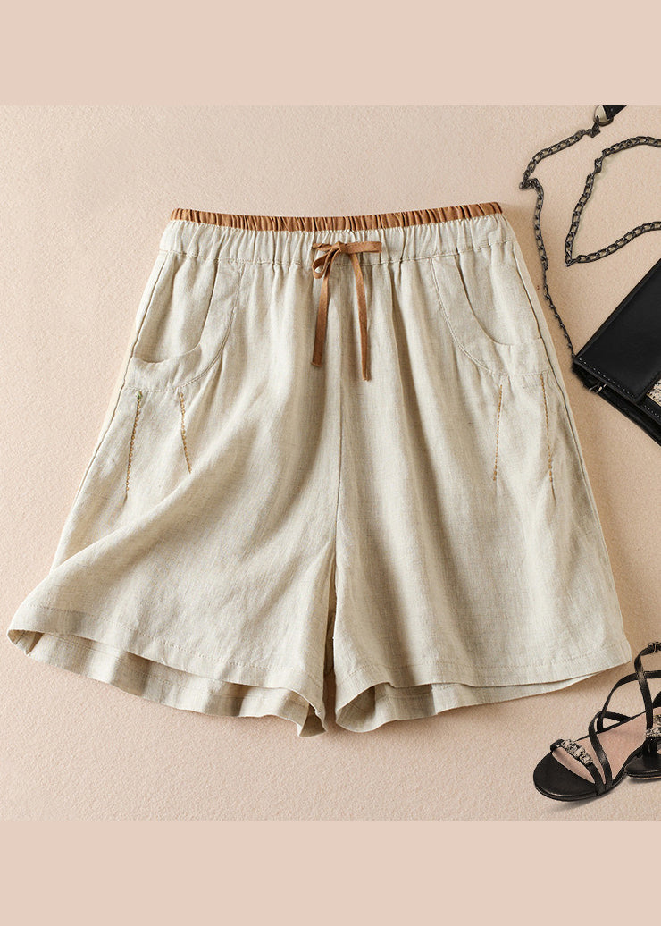 Organic Linen Pockets Elastic Waist Cotton Shorts Summer Am1040