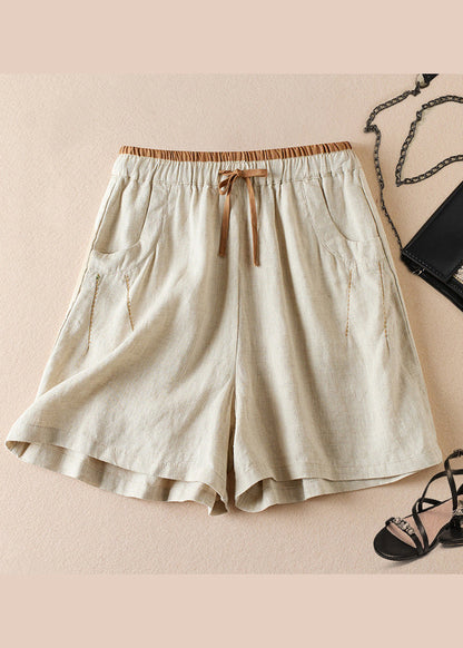 Organic Linen Pockets Elastic Waist Cotton Shorts Summer Am1040