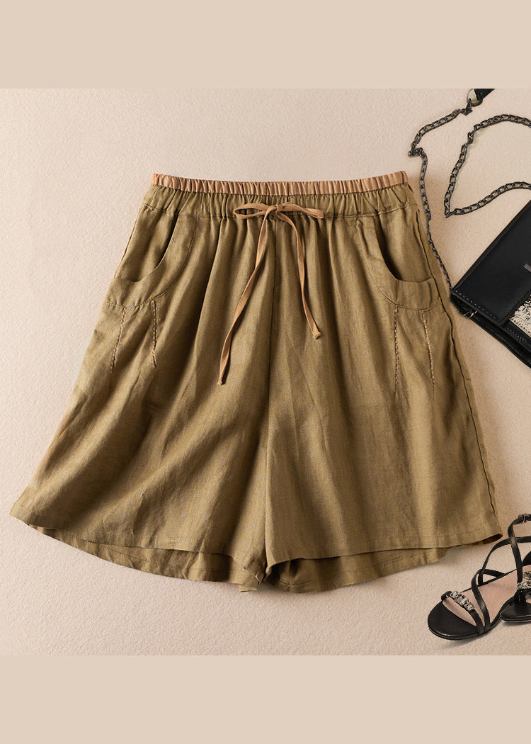 Organic Linen Pockets Elastic Waist Cotton Shorts Summer Am1040
