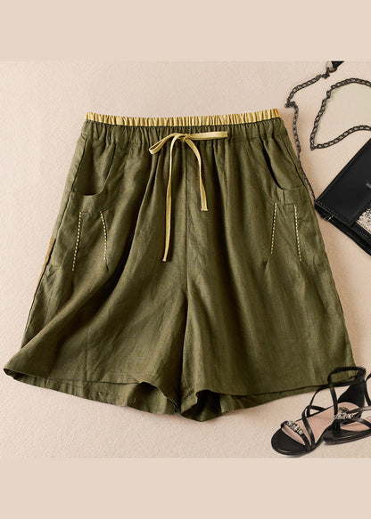 Organic Linen Pockets Elastic Waist Cotton Shorts Summer Am1040
