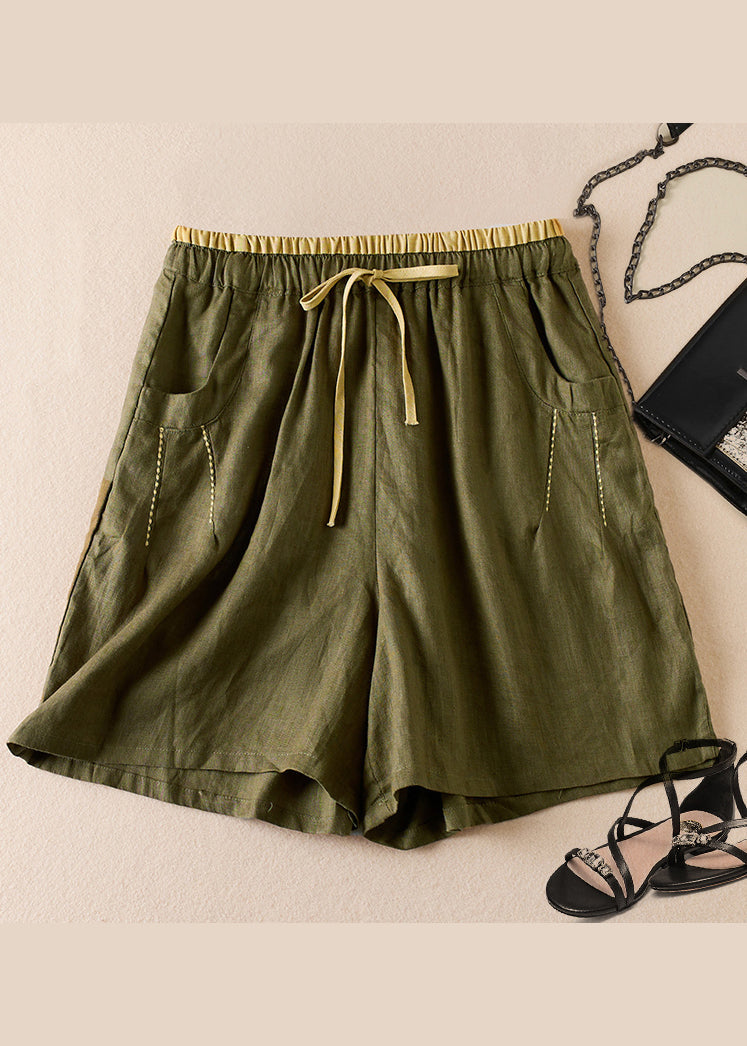 Organic Linen Pockets Elastic Waist Cotton Shorts Summer Am1040