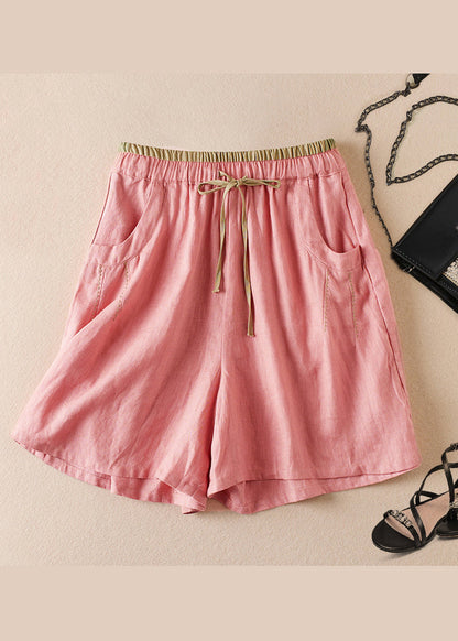 Organic Linen Pockets Elastic Waist Cotton Shorts Summer Am1040