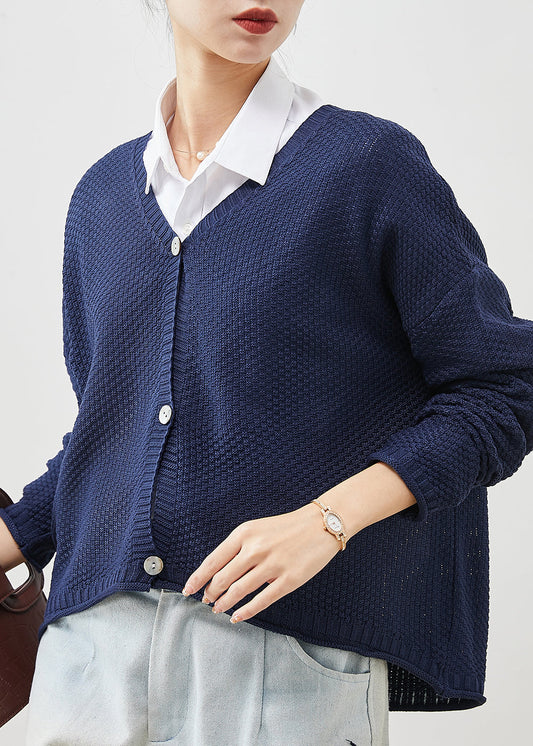 Organic Navy Oversized Knit Cardigans Spring Yu1039