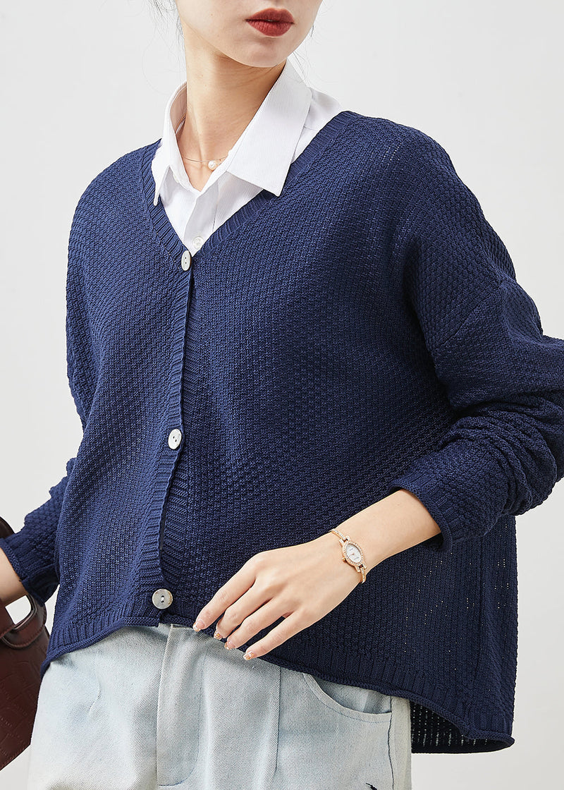 Organic Navy Oversized Knit Cardigans Spring Yu1039