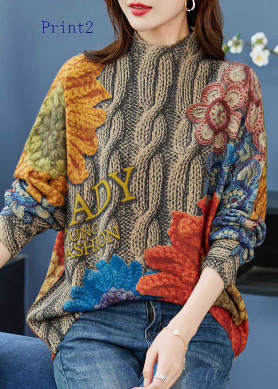 Organic Print Loose Woolen Knitted Sweaters Tops Spring Tq028