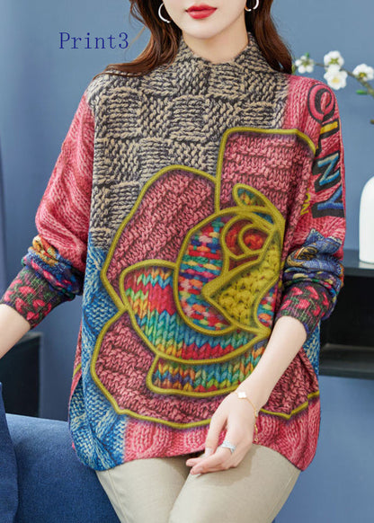 Organic Print Loose Woolen Knitted Sweaters Tops Spring Tq028
