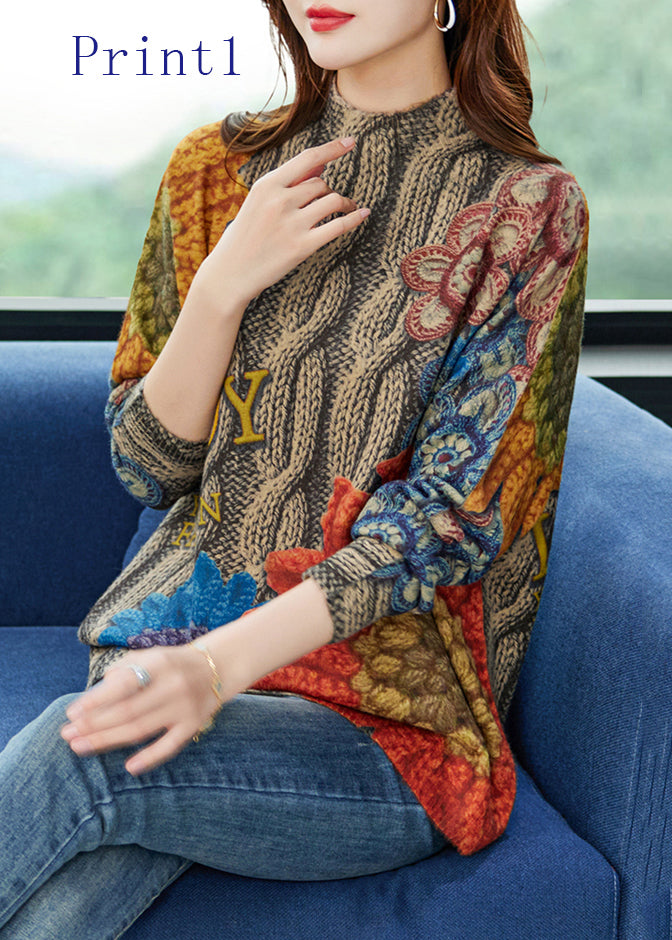 Organic Print Loose Woolen Knitted Sweaters Tops Spring Tq028