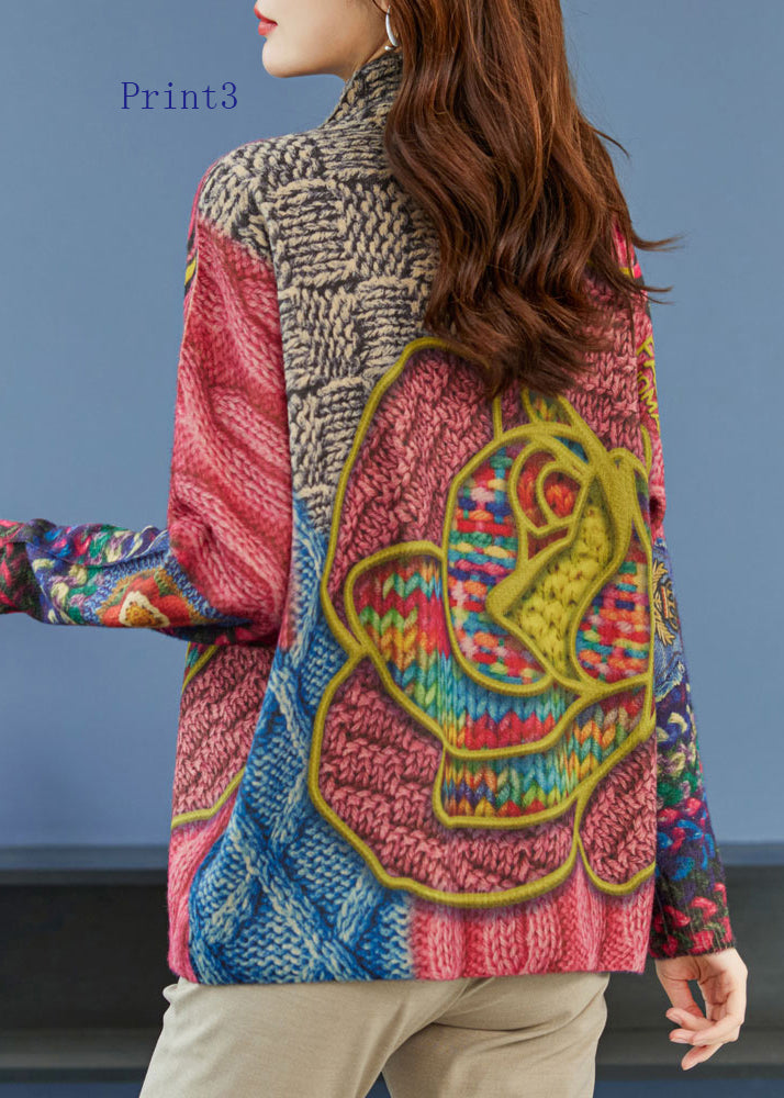 Organic Print Loose Woolen Knitted Sweaters Tops Spring Tq028