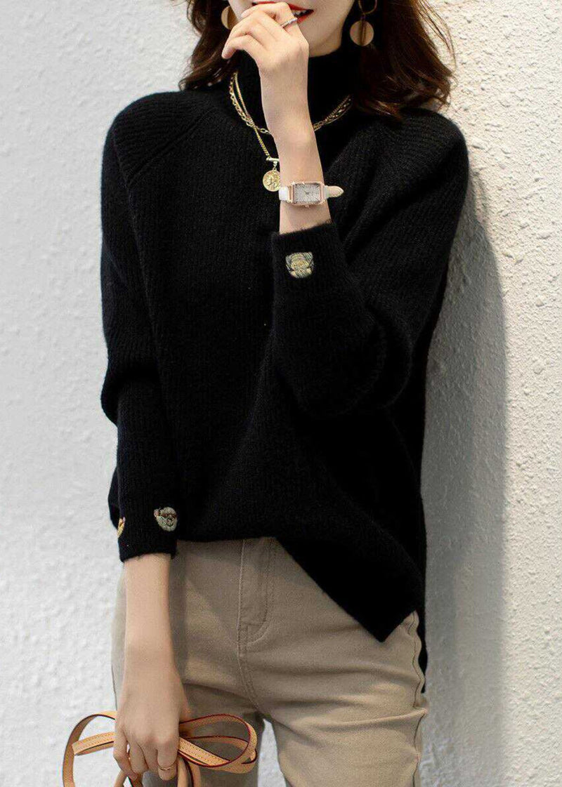 Organic Red Print Turtleneck Cotton Knit Sweaters Fall Qp045