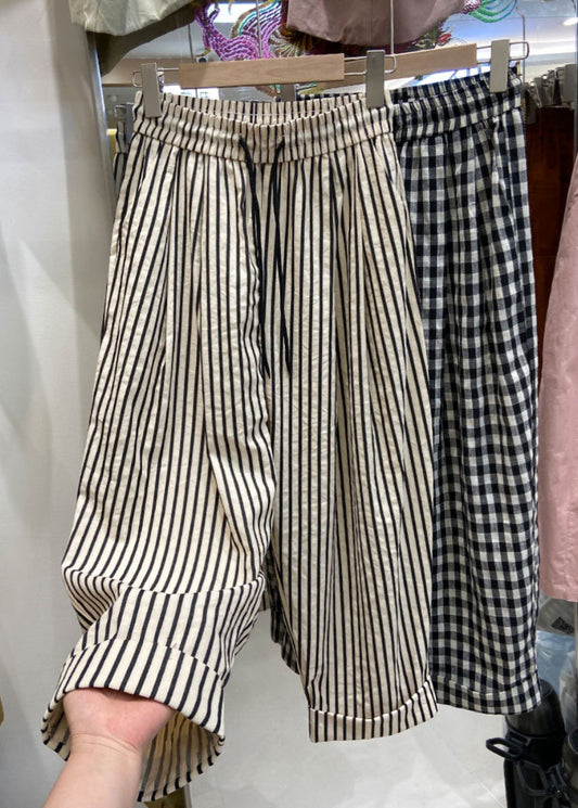 Organic Striped Elastic Waist Crop Pants Summer Ap062