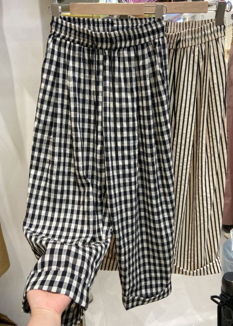 Organic Striped Elastic Waist Crop Pants Summer Ap062